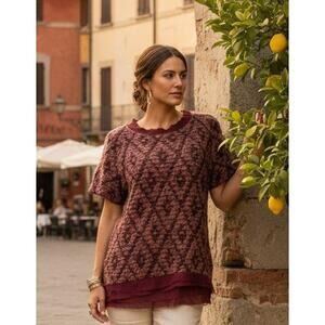 Lola Made in Italy Wool Blend Textured Sweater Blouse w/ Semi-Sheer Details